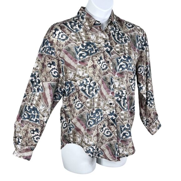 Jonathan Martin Womens S 100% Silk Button Up Blouse Abstract Print Southwestern - Picture 4 of 15